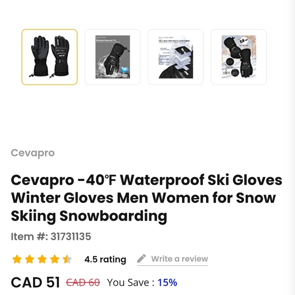 NWT Cevapro -40 Waterproof Ski Gloves - Picture 6 of 14